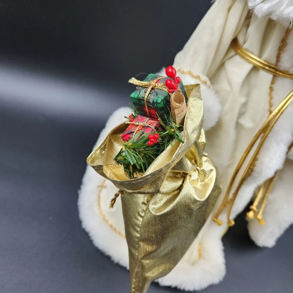 Santa Claus Christmas Tree Topper 16in Cream Gold Velvet Faux Fur Figurine
